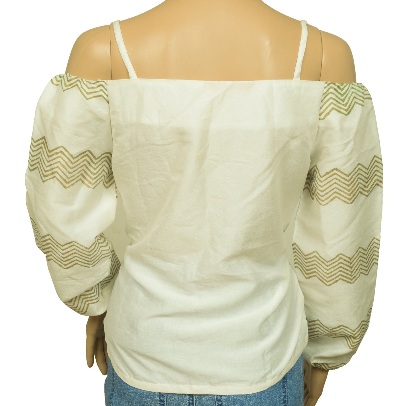 Sushila Vintage White Branded Stitched Sari Blouse Off Shoulder Printed Top 38