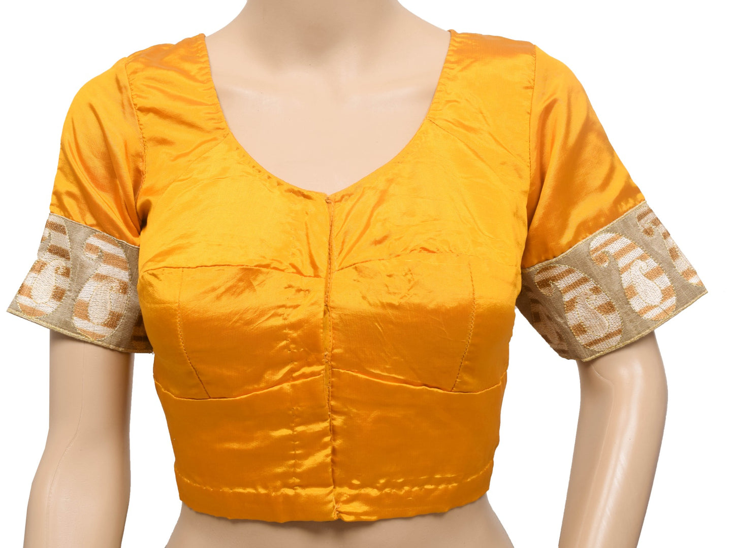 Size 36 Vintage Readymade Stitched Sari Blouse Mustard Silk Designer Choli Top