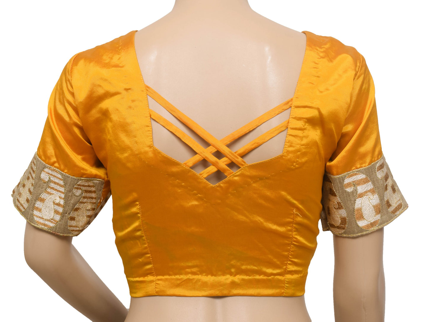 Size 36 Vintage Readymade Stitched Sari Blouse Mustard Silk Designer Choli Top