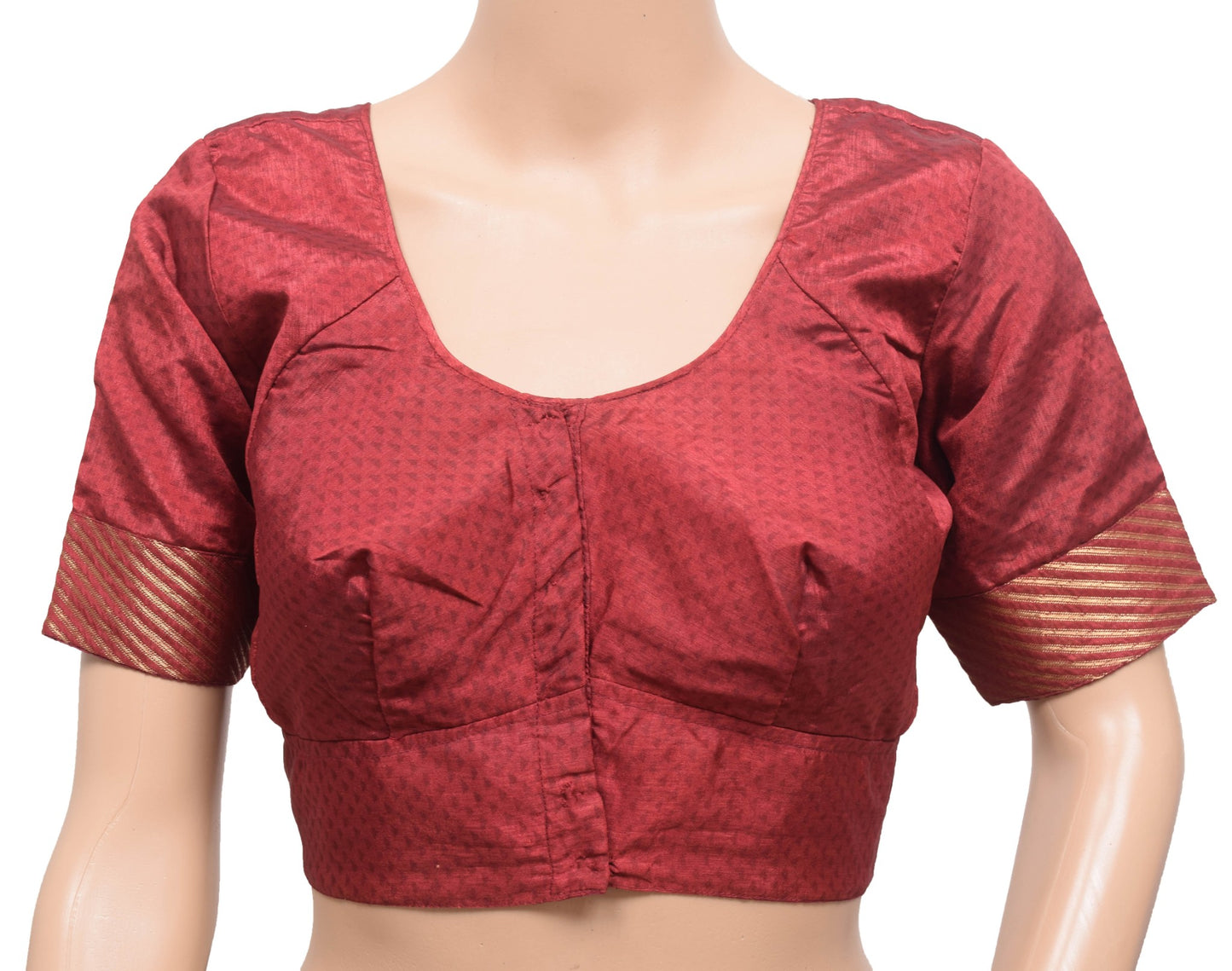 Size 36 Vintage Readymade Stitched Sari Blouse Maroon Printed Silk Women Choli