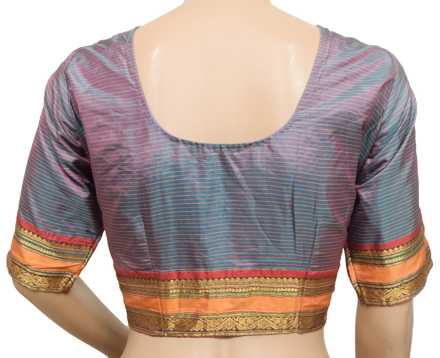 Size 36 Vintage Dual Tone Stitched Sari Blouse Silk Stripes Woven Designer Choli