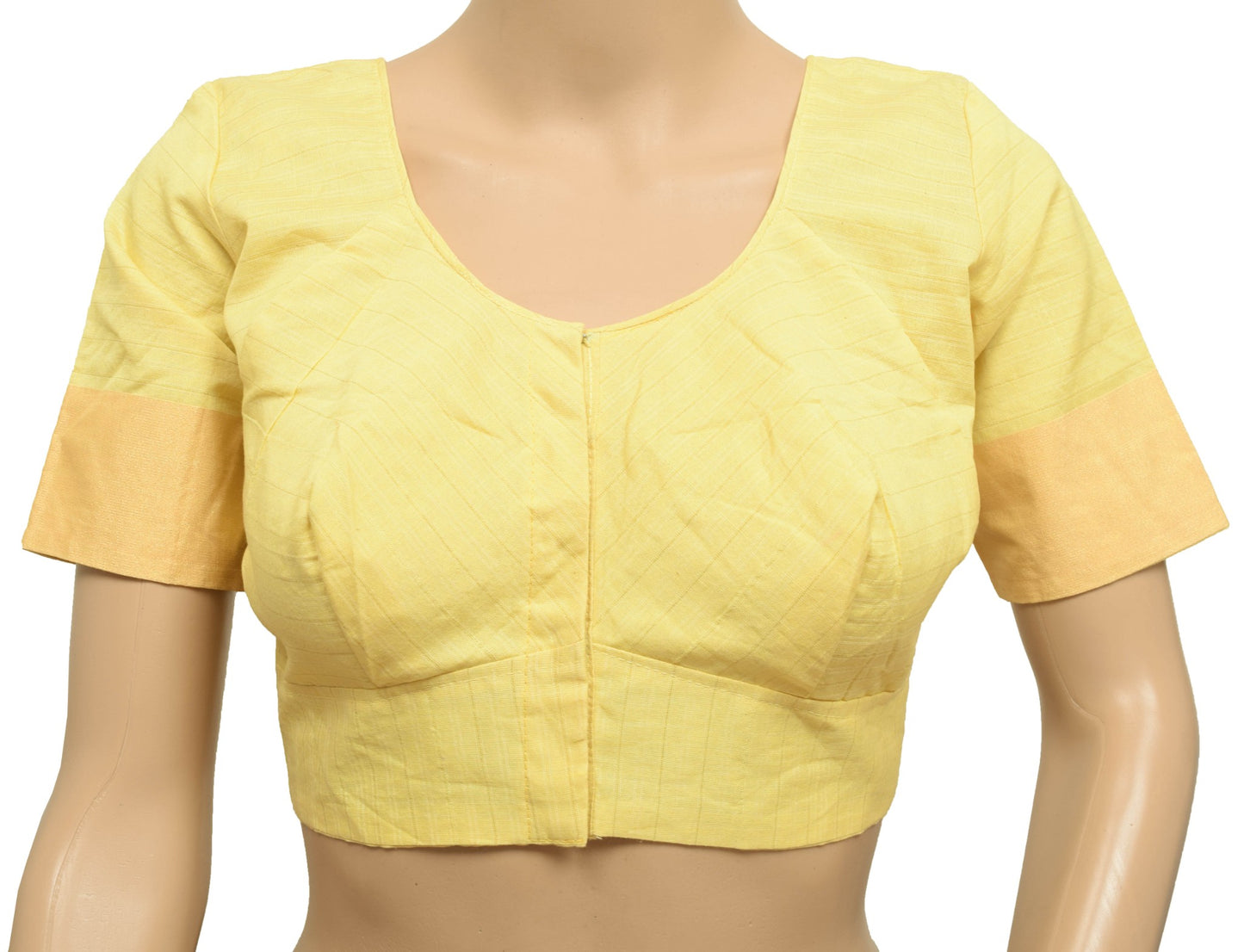 Sushila Vintage Readymade Stitched Yellow Cotton Sari Blouse Woven Women Top 38