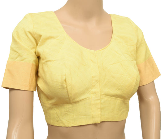 Sushila Vintage Readymade Stitched Yellow Cotton Sari Blouse Woven Women Top 38