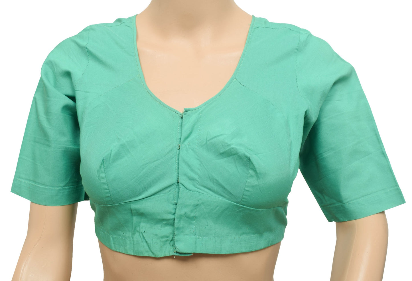 Sushila Vintage Green Readymade Stitched Sari Blouse Blend Silk Size36 Choli Top