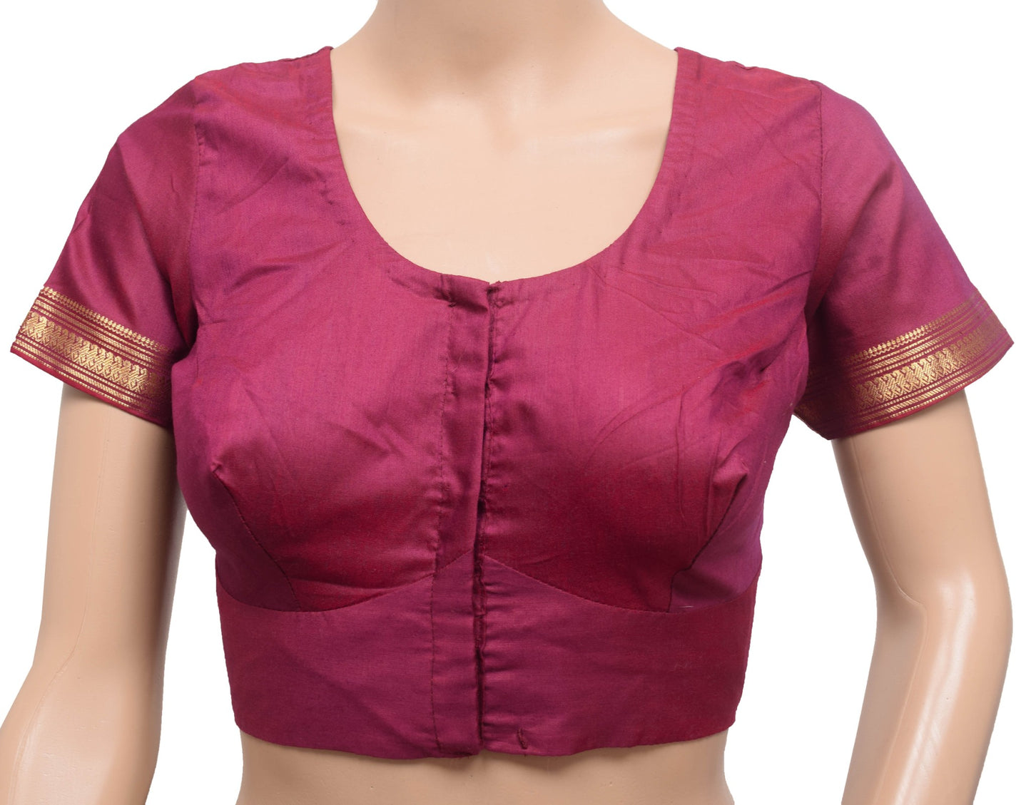 Sushila Vintage Maroon Size 34 Stitched Sari Blouse Cotton Silk Woven Choli Top