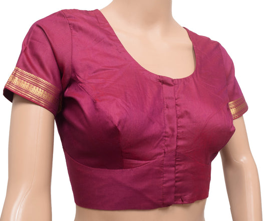 Sushila Vintage Maroon Size 34 Stitched Sari Blouse Cotton Silk Woven Choli Top