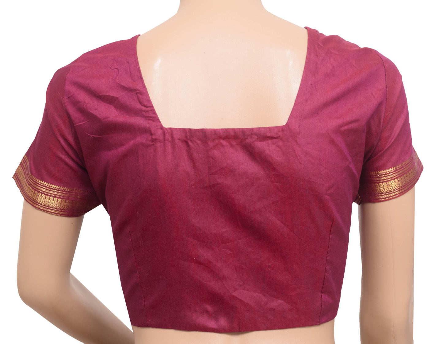 Sushila Vintage Maroon Size 34 Stitched Sari Blouse Cotton Silk Woven Choli Top