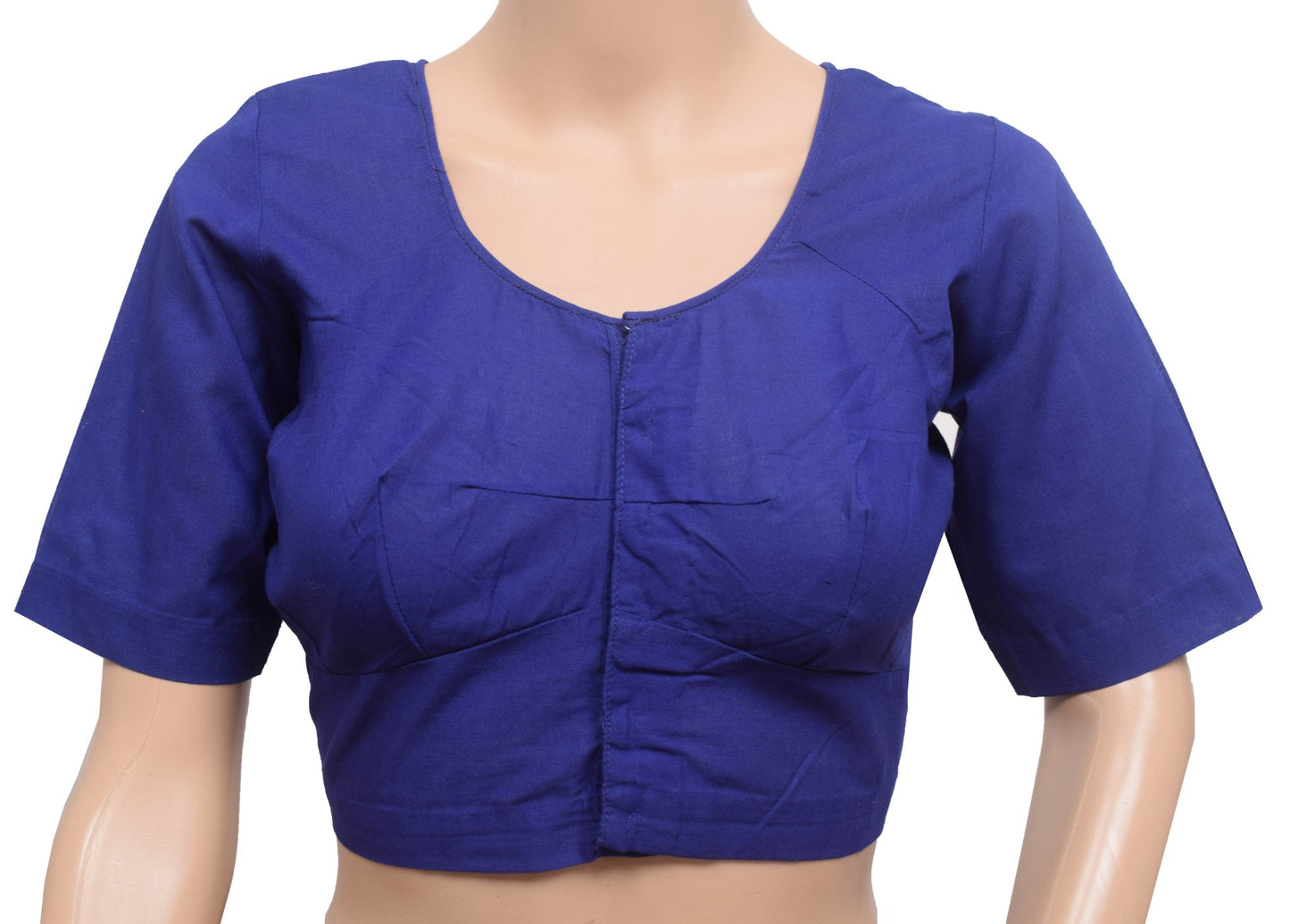 Sushila Vintage Blue Readymade Stitched Sari Blouse Cotton Plain Women Choli 38