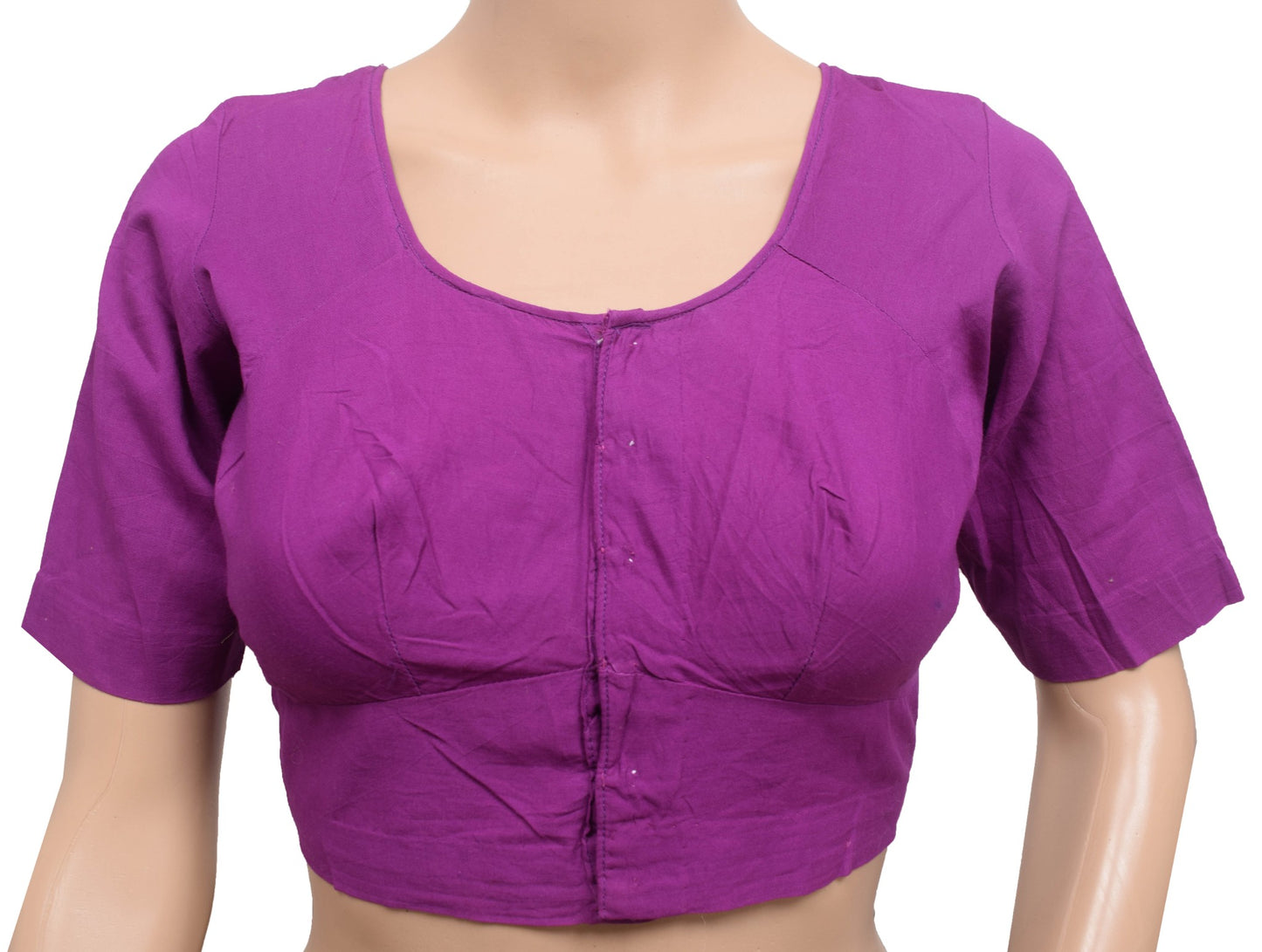 Sushila Vintage Readymade Stitched Sari Blouse Purple Cotton Plain Choli Size 36