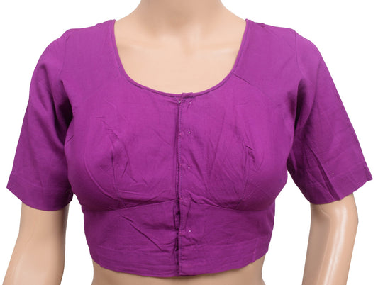 Sushila Vintage Readymade Stitched Sari Blouse Purple Cotton Plain Choli Size 36