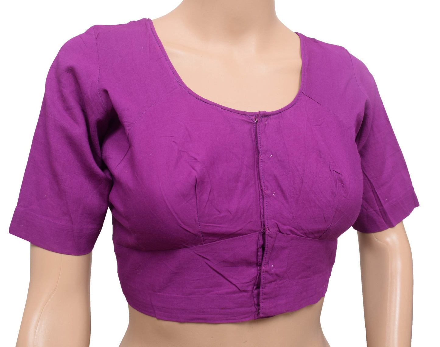 Sushila Vintage Readymade Stitched Sari Blouse Purple Cotton Plain Choli Size 36