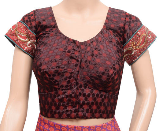 Sushila Vintage Maroon Stitched Sari Blouse Silk Self Woven Polka Dot Choli 36
