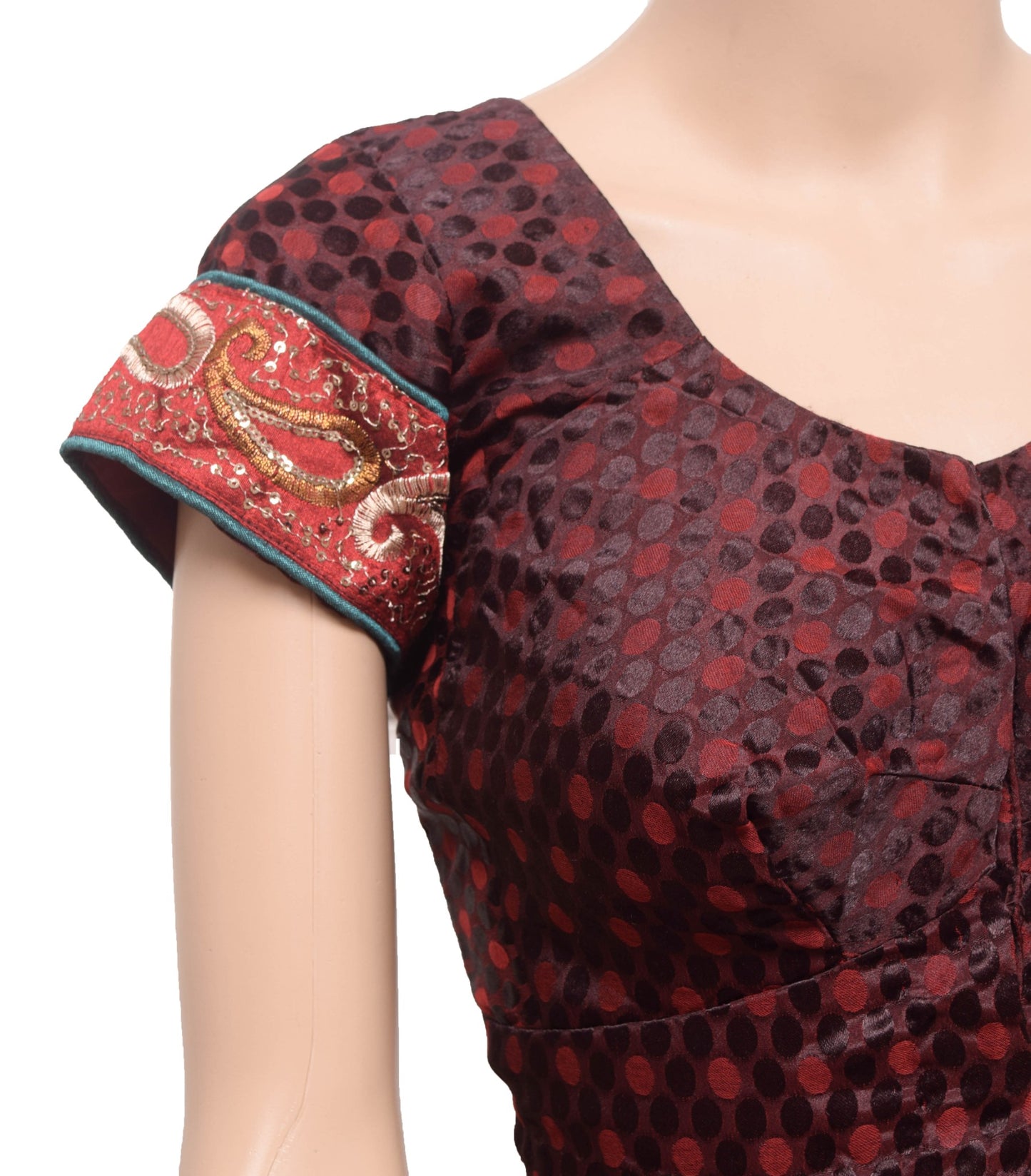 Sushila Vintage Maroon Stitched Sari Blouse Silk Self Woven Polka Dot Choli 36