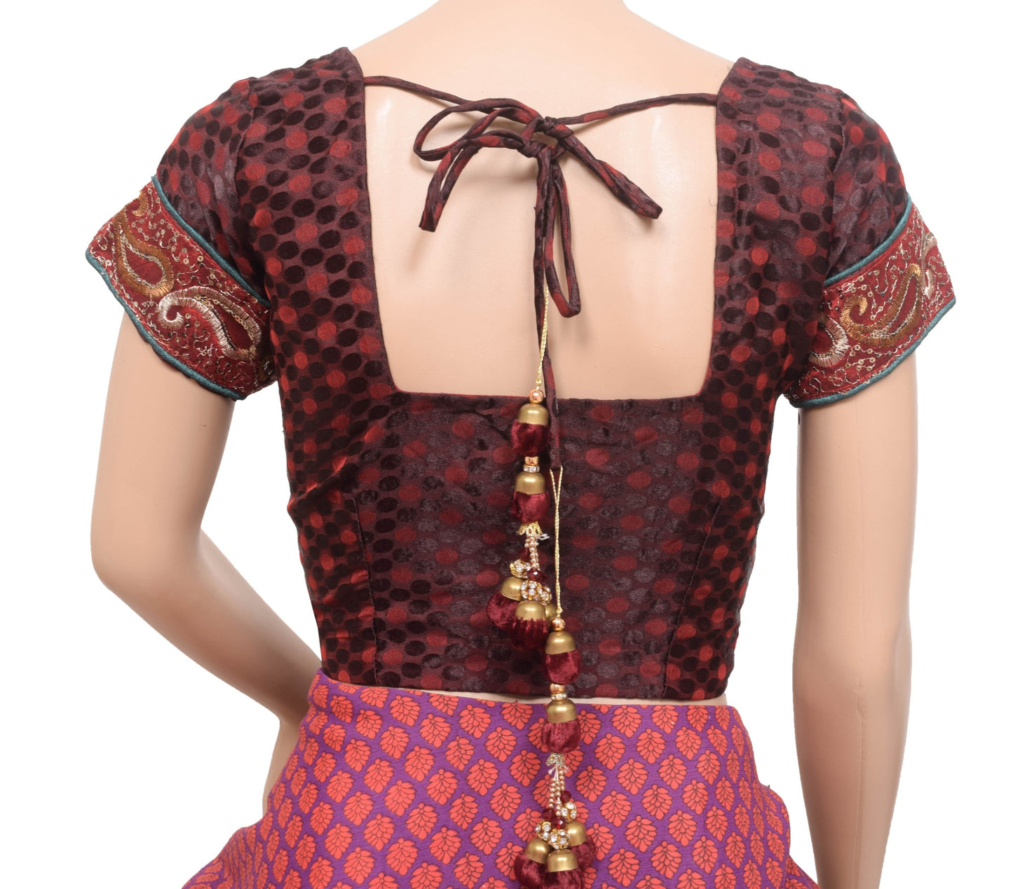 Sushila Vintage Maroon Stitched Sari Blouse Silk Self Woven Polka Dot Choli 36