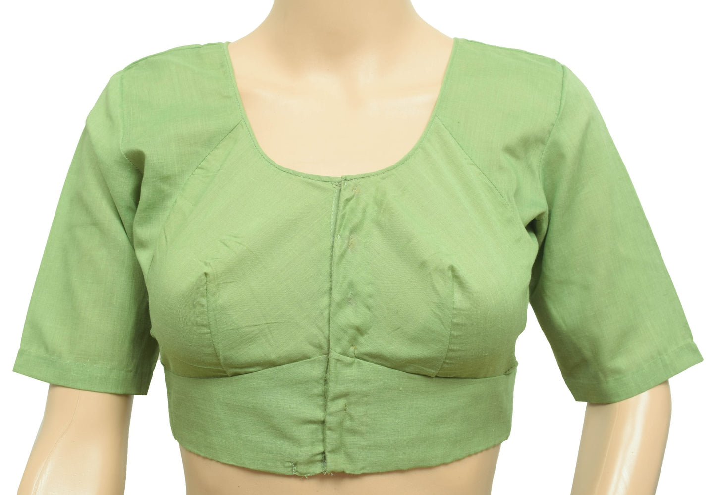 Sushila Vintage Light Green Stitched Sari Blouse Cotton Woven Women Choli Size36