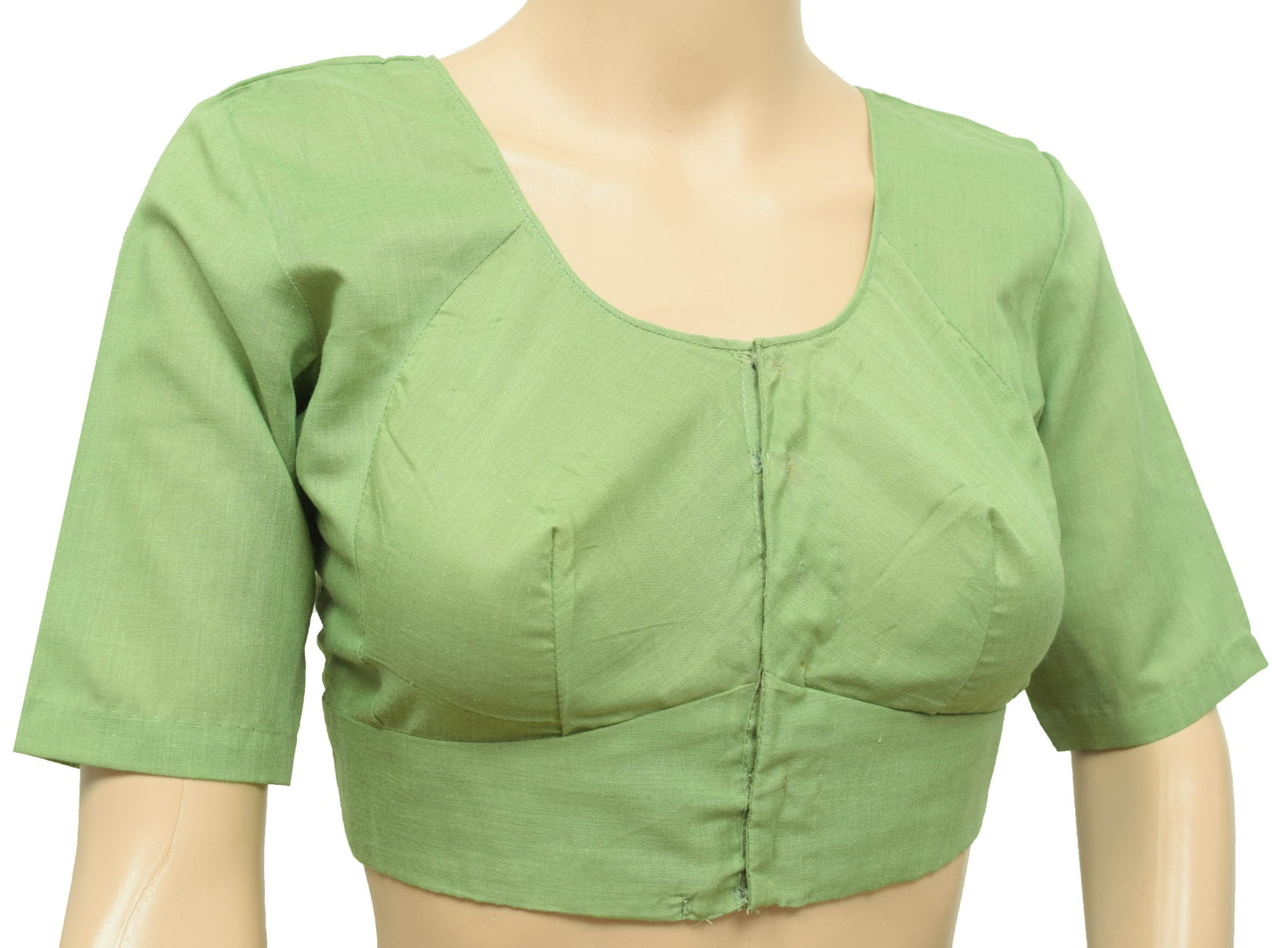 Sushila Vintage Light Green Stitched Sari Blouse Cotton Woven Women Choli Size36