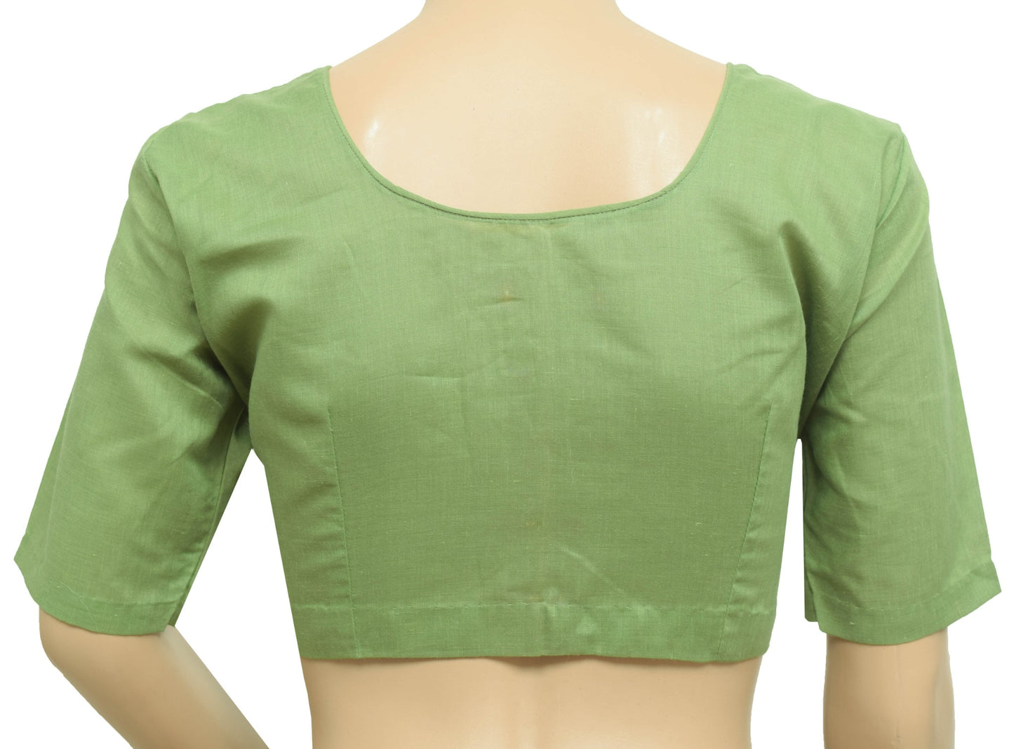 Sushila Vintage Light Green Stitched Sari Blouse Cotton Woven Women Choli Size36