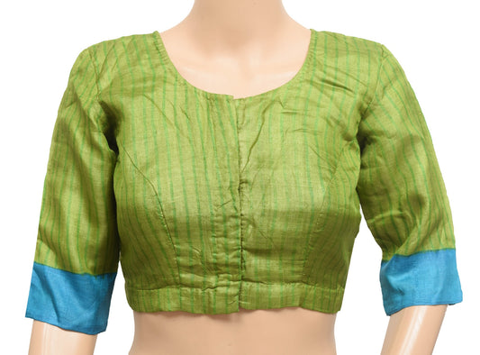 Sushila Vintage Readymade Stitched Sari Blouse Green Pure Silk Women Top Size 32