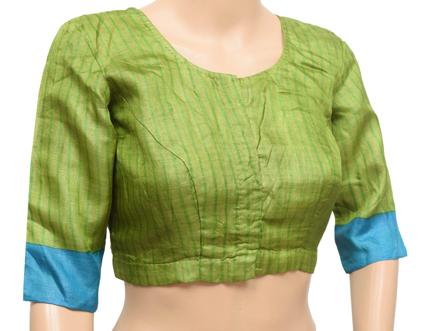 Sushila Vintage Readymade Stitched Sari Blouse Green Pure Silk Women Top Size 32