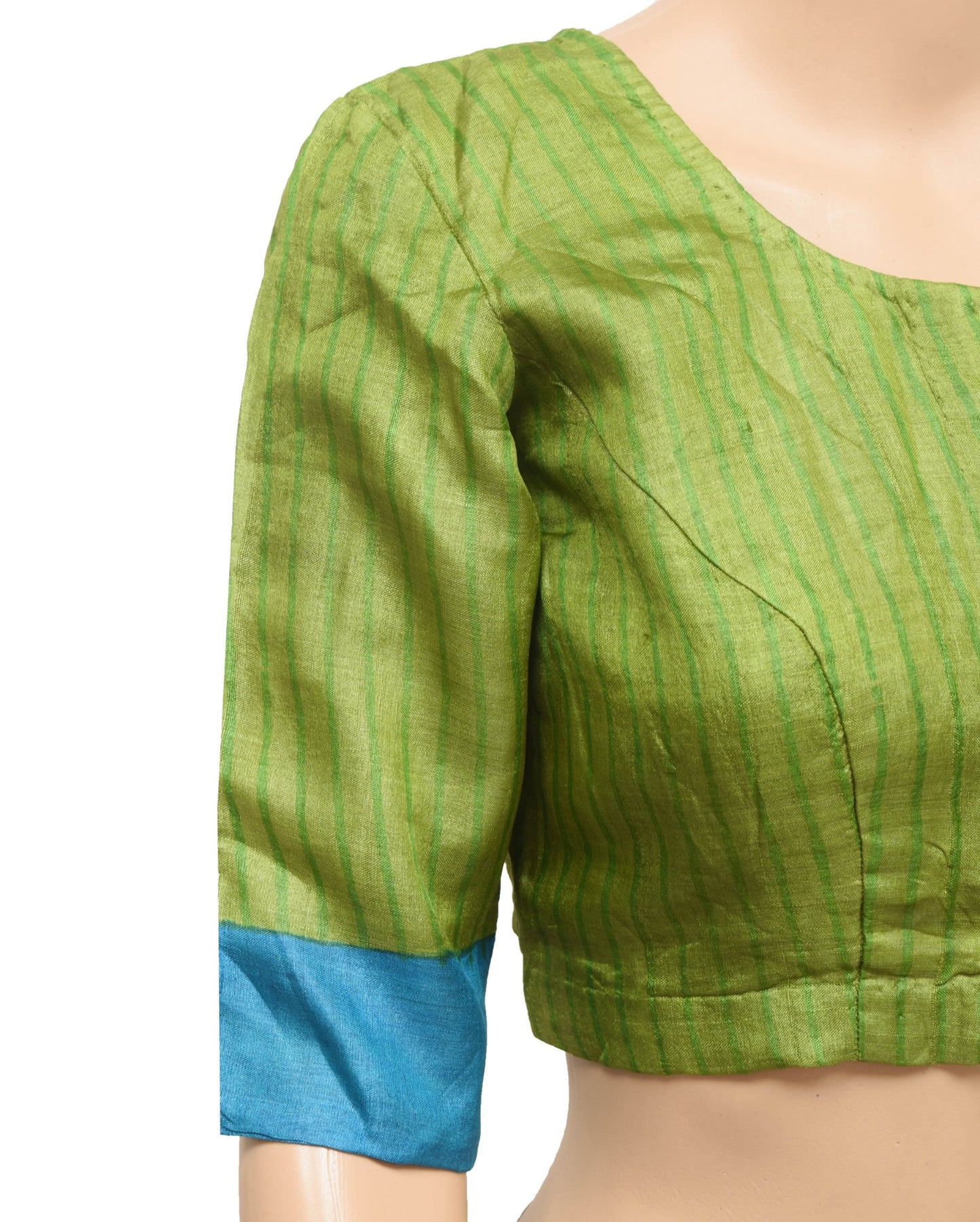 Sushila Vintage Readymade Stitched Sari Blouse Green Pure Silk Women Top Size 32