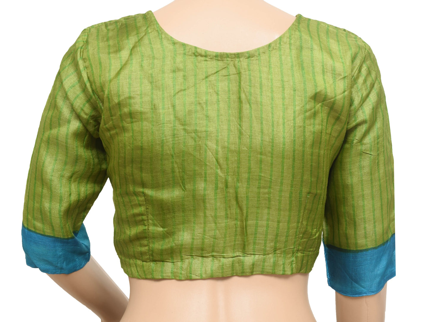 Sushila Vintage Readymade Stitched Sari Blouse Green Pure Silk Women Top Size 32