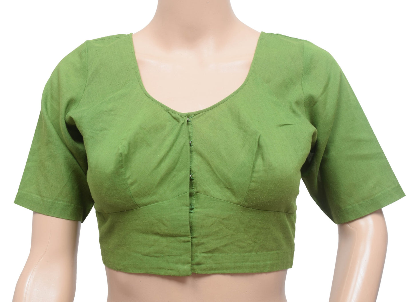 Sushila Vintage Green Size34 Cotton Stitched Sari Blouse Woven Plain Choli Top