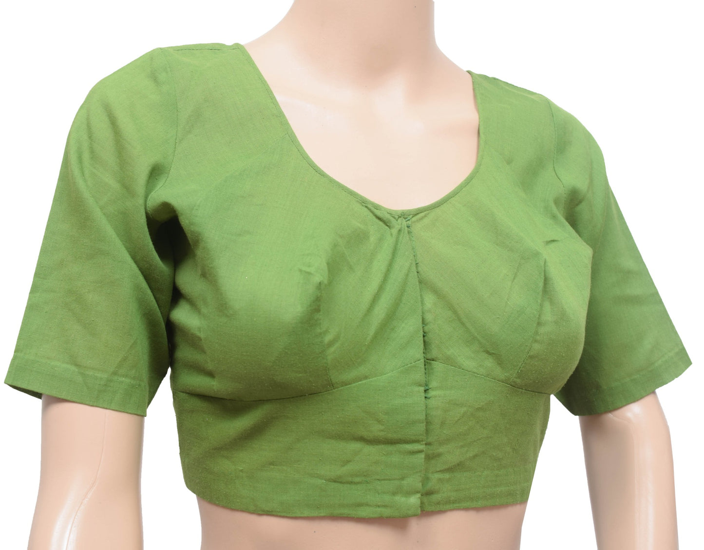 Sushila Vintage Green Size34 Cotton Stitched Sari Blouse Woven Plain Choli Top