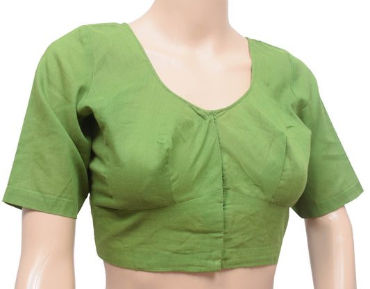 Sushila Vintage Green Size34 Cotton Stitched Sari Blouse Woven Plain Choli Top