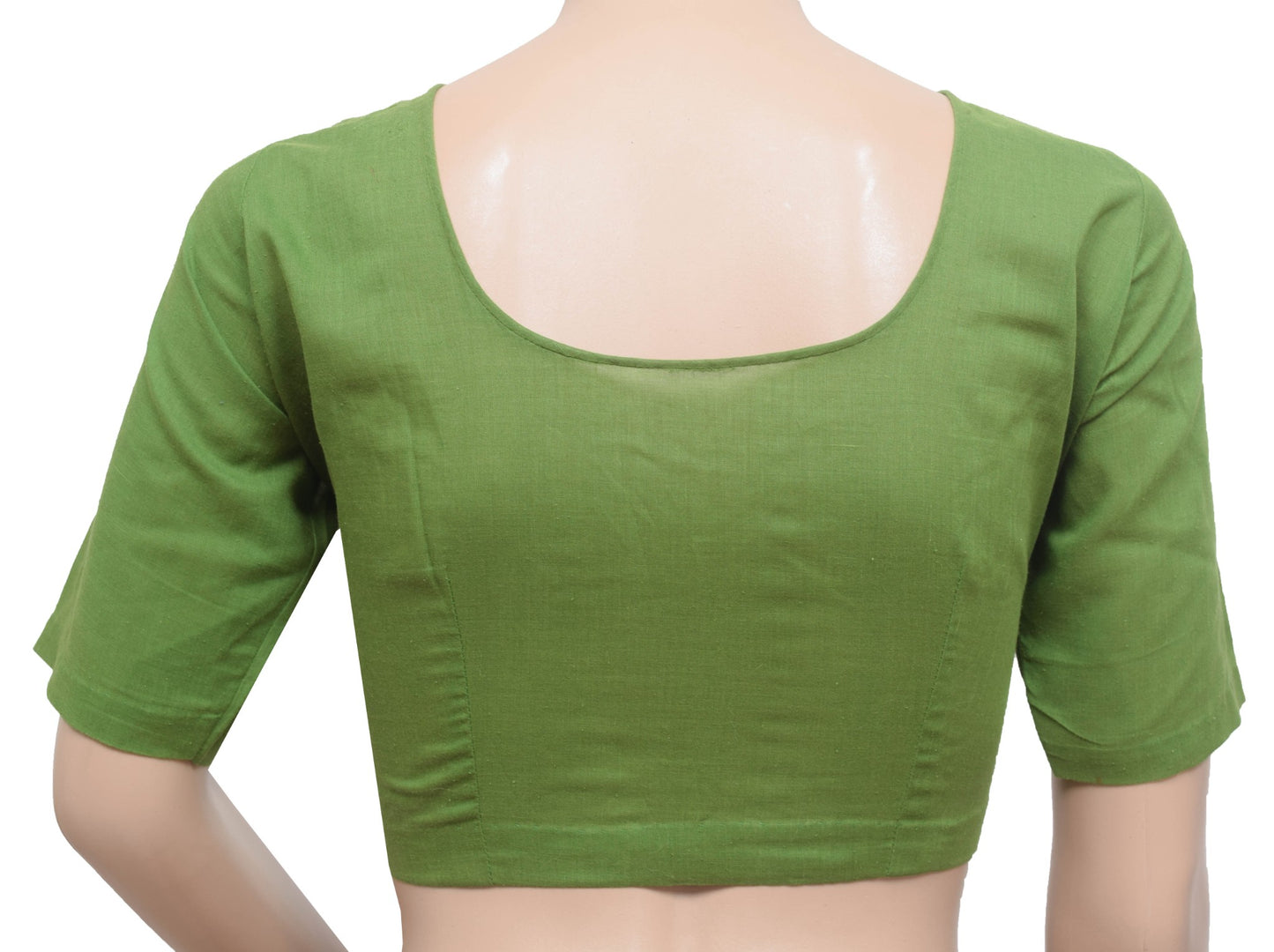 Sushila Vintage Green Size34 Cotton Stitched Sari Blouse Woven Plain Choli Top