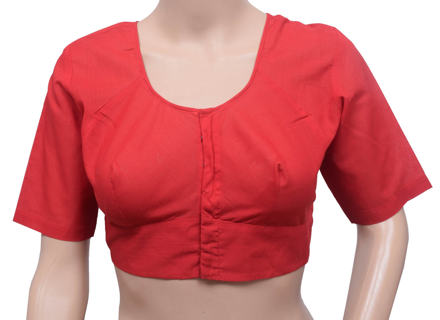 Sushila Vintage Red Stitched Sari Blouse Cotton Woven Choli Cut Women Top Size36