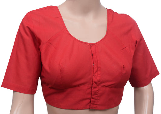 Sushila Vintage Red Stitched Sari Blouse Cotton Woven Choli Cut Women Top Size36