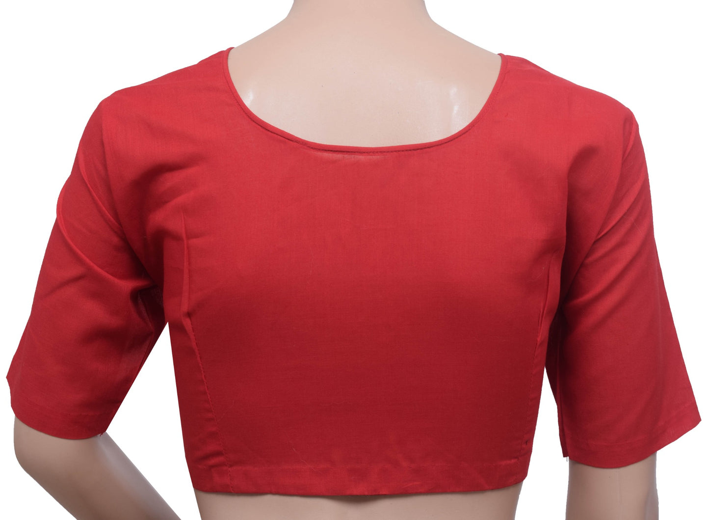Sushila Vintage Red Stitched Sari Blouse Cotton Woven Choli Cut Women Top Size36
