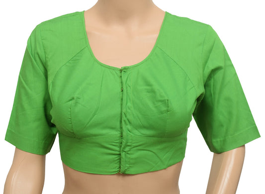 Sushila Vintage Readymade Sari Blouse Green Cotton Plain Woven Choli Size 36