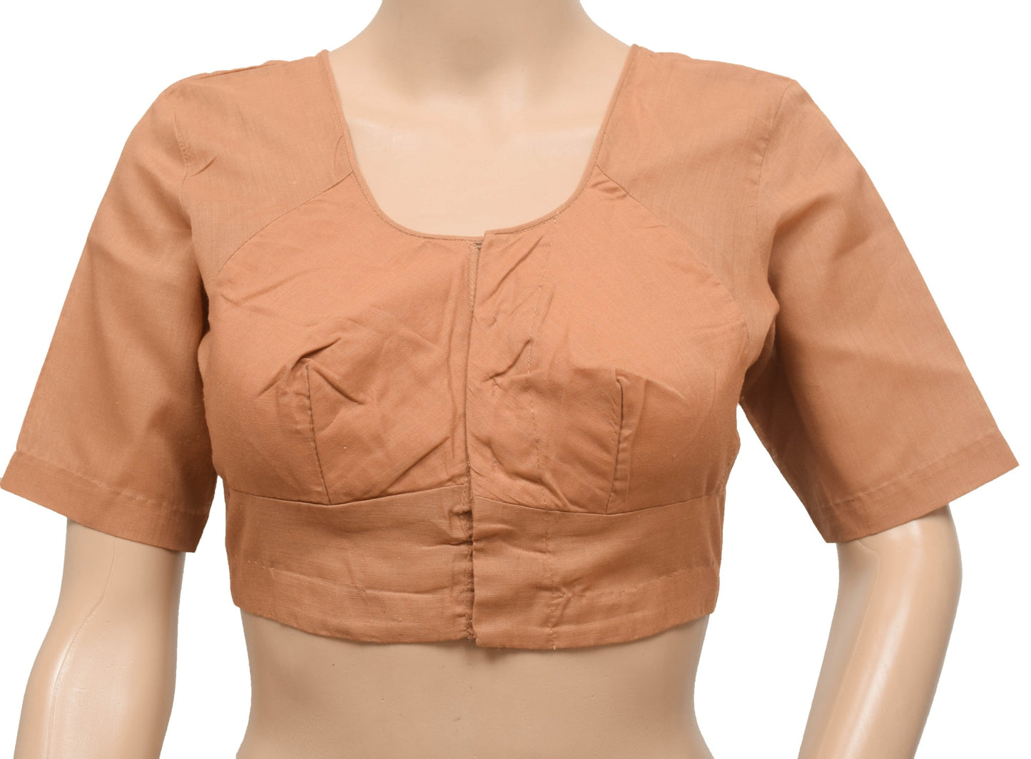 Sushila Vintage Brown Choli Cut Stitched Sari Blouse Cotton Plain Women Top 36