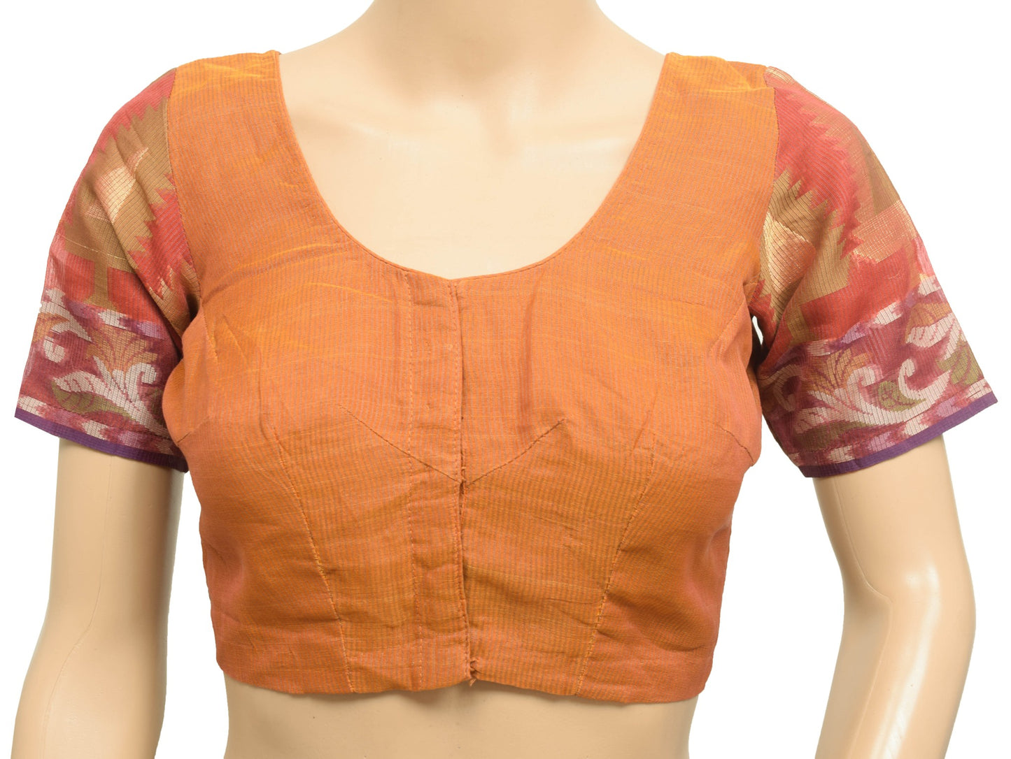 Sushila Vintage Rust  Readymade Stitched Sari Blouse Silk Woven Size 32 Choli