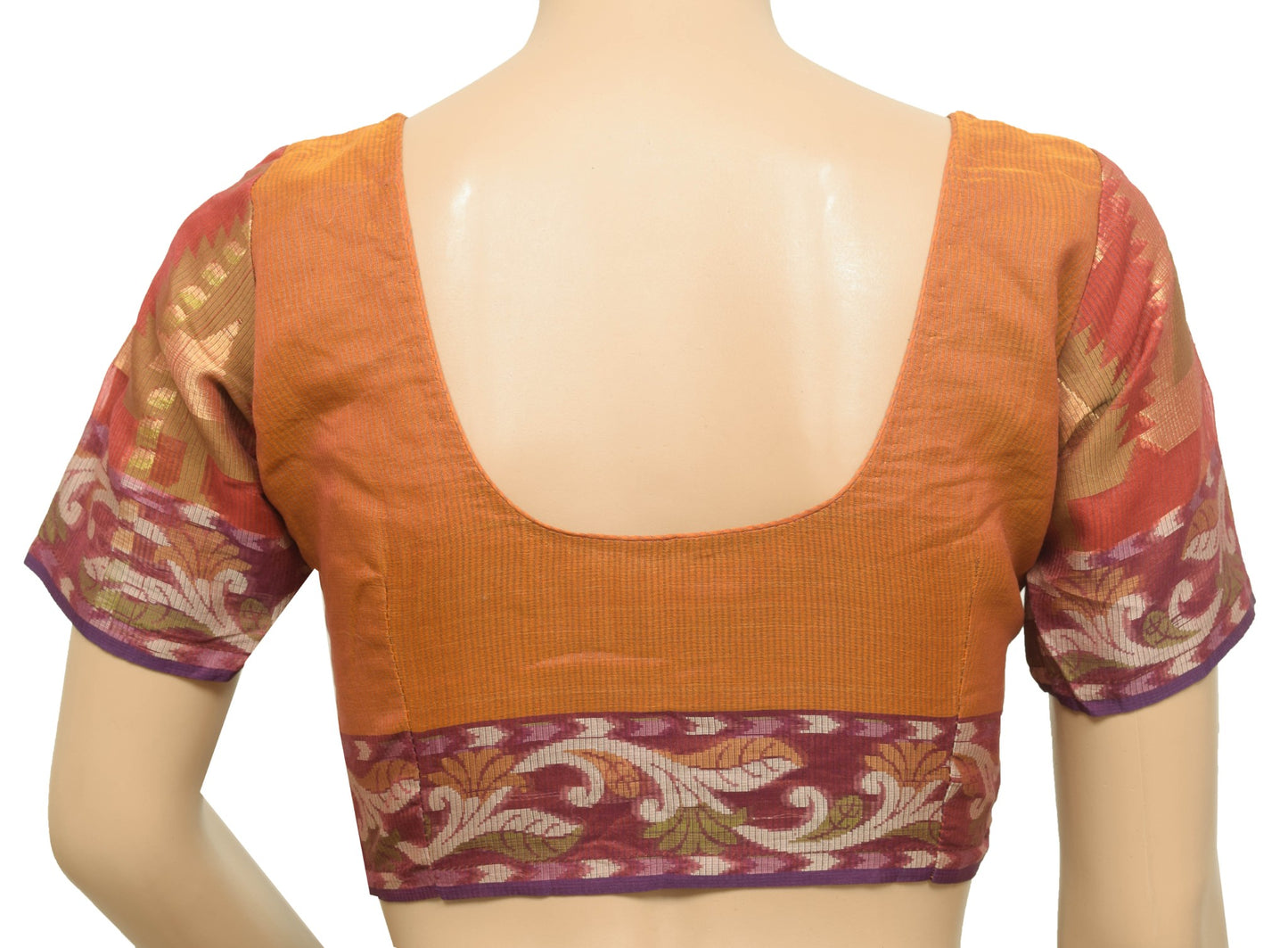 Sushila Vintage Rust  Readymade Stitched Sari Blouse Silk Woven Size 32 Choli