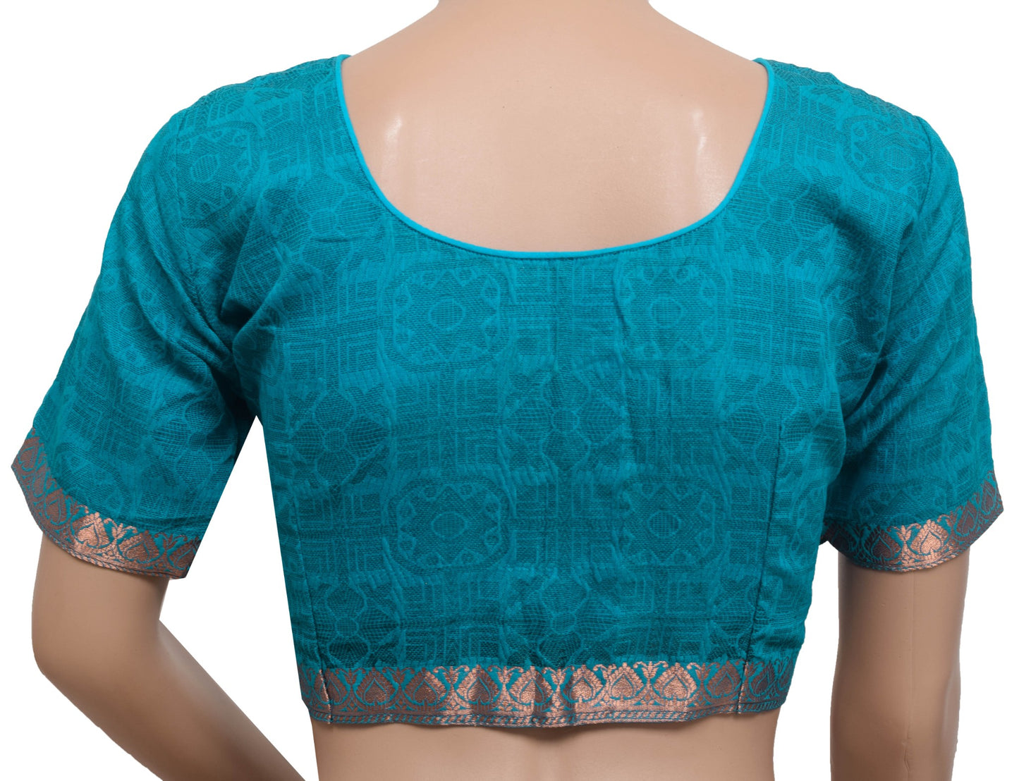 Sushila Vintage Turquoise Stitched Sari Blouse Silk Floral Woven Suze 38 Choli