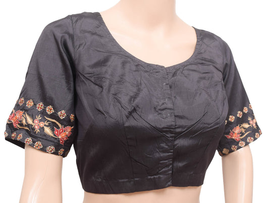 Size 34 Vintage Black Stitched Pure Silk Sari Blouse Embroidered Designer Choli