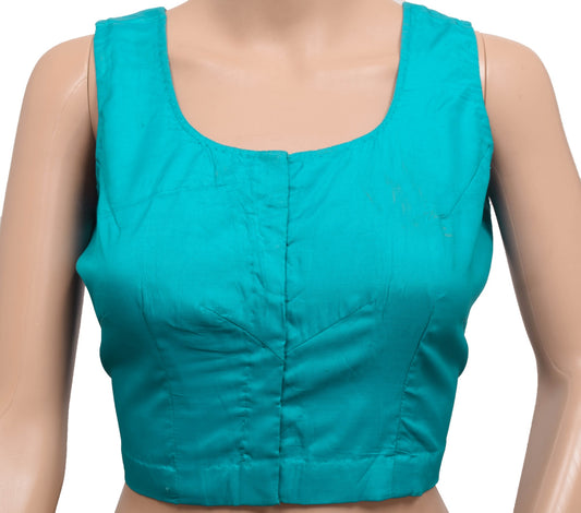 Sushila Vintage Aqua Blue Stitched Sleeveless Sari Blouse Woven Designer Top 38