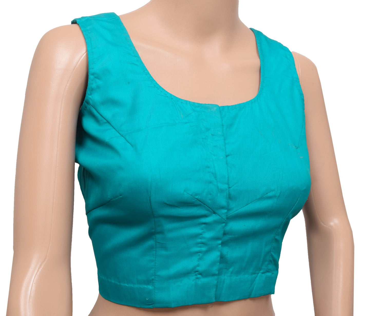 Sushila Vintage Aqua Blue Stitched Sleeveless Sari Blouse Woven Designer Top 38