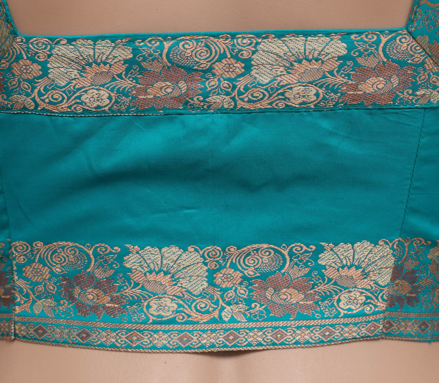 Sushila Vintage Aqua Blue Stitched Sleeveless Sari Blouse Woven Designer Top 38