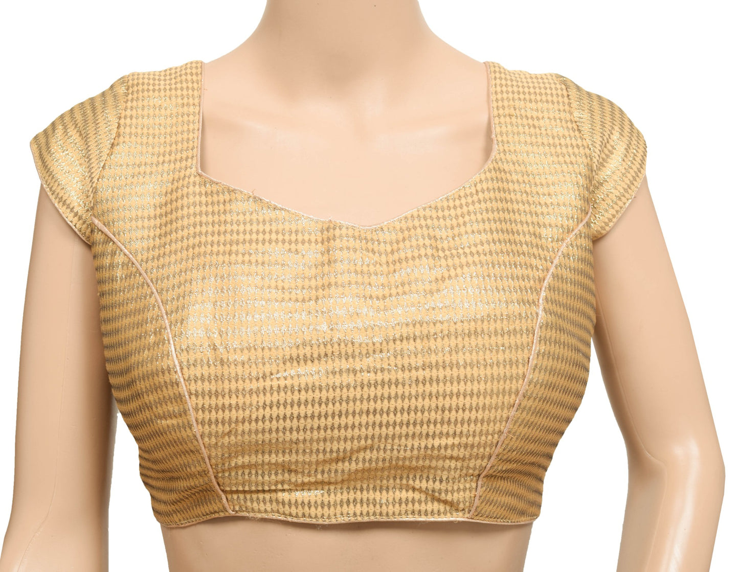 Size 36 Vintage Readymade Stitched Golden Padded Sari Blouse Woven Designer Top