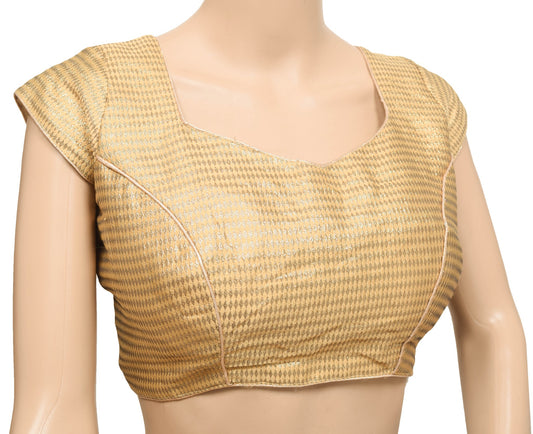 Size 36 Vintage Readymade Stitched Golden Padded Sari Blouse Woven Designer Top