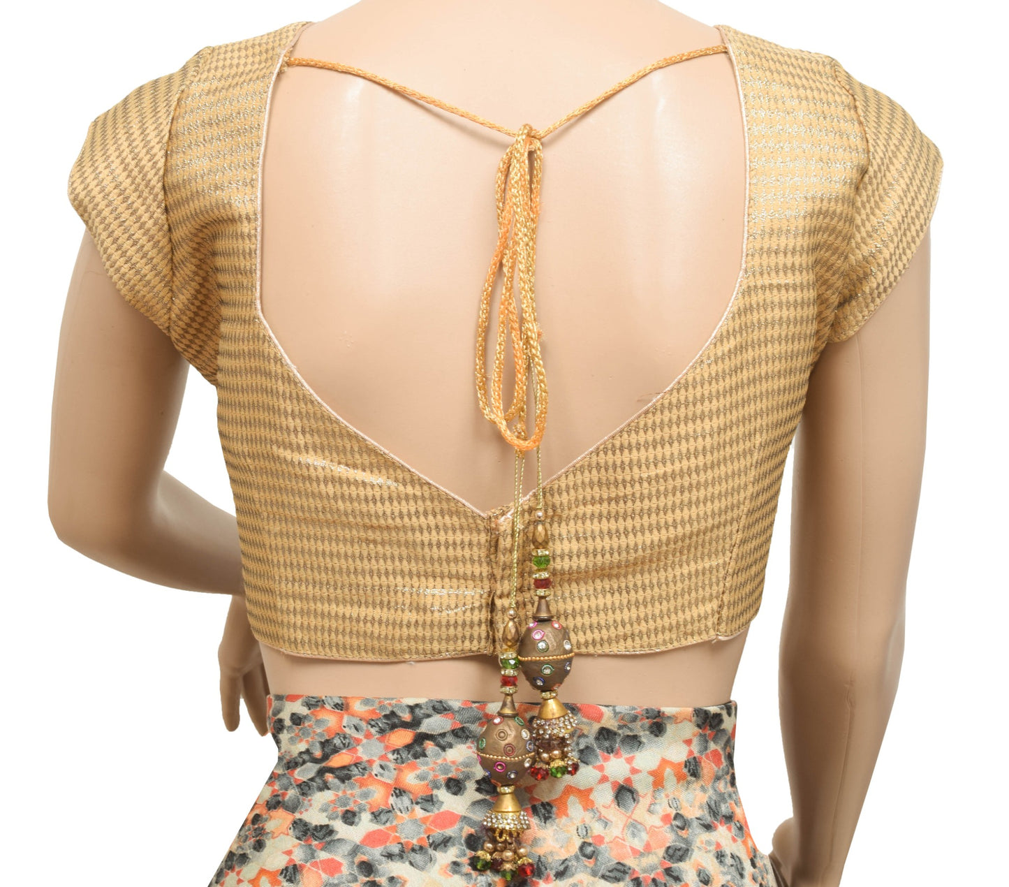 Size 36 Vintage Readymade Stitched Golden Padded Sari Blouse Woven Designer Top