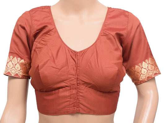 Sushila Vintage Readymade Dark Rust Sari Blouse Silk Resham Woven Choli Size 36