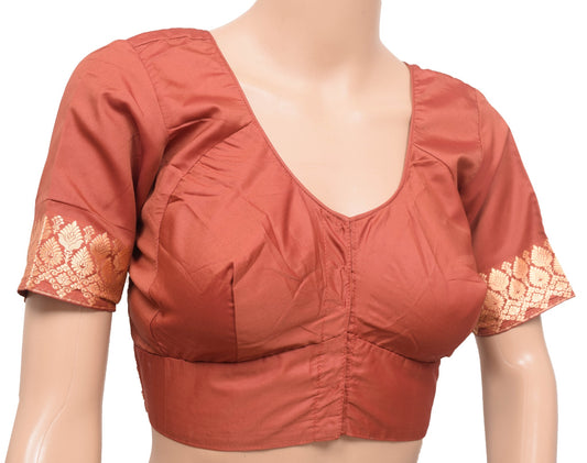 Sushila Vintage Readymade Dark Rust Sari Blouse Silk Resham Woven Choli Size 36