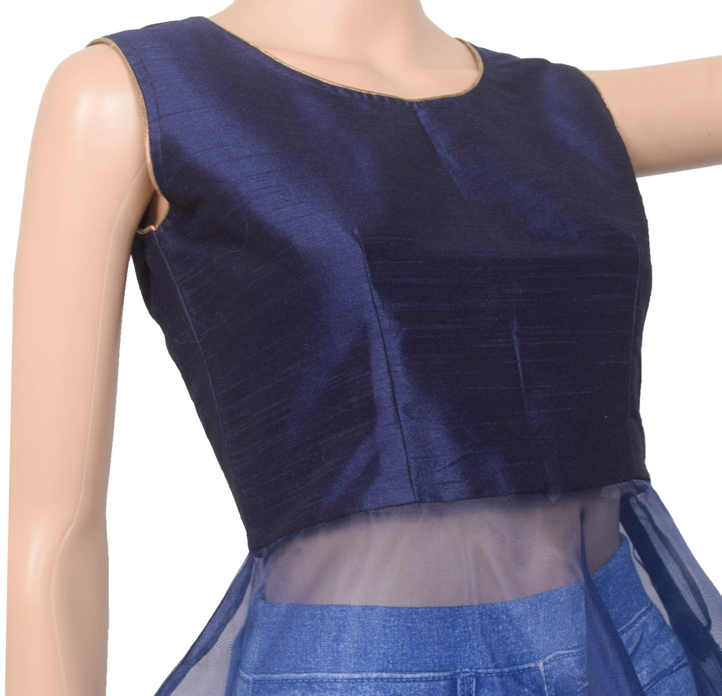 Sushila Vintage Dark Blue Stitched Readymade Sleeveless Peplum Top Women Size 34
