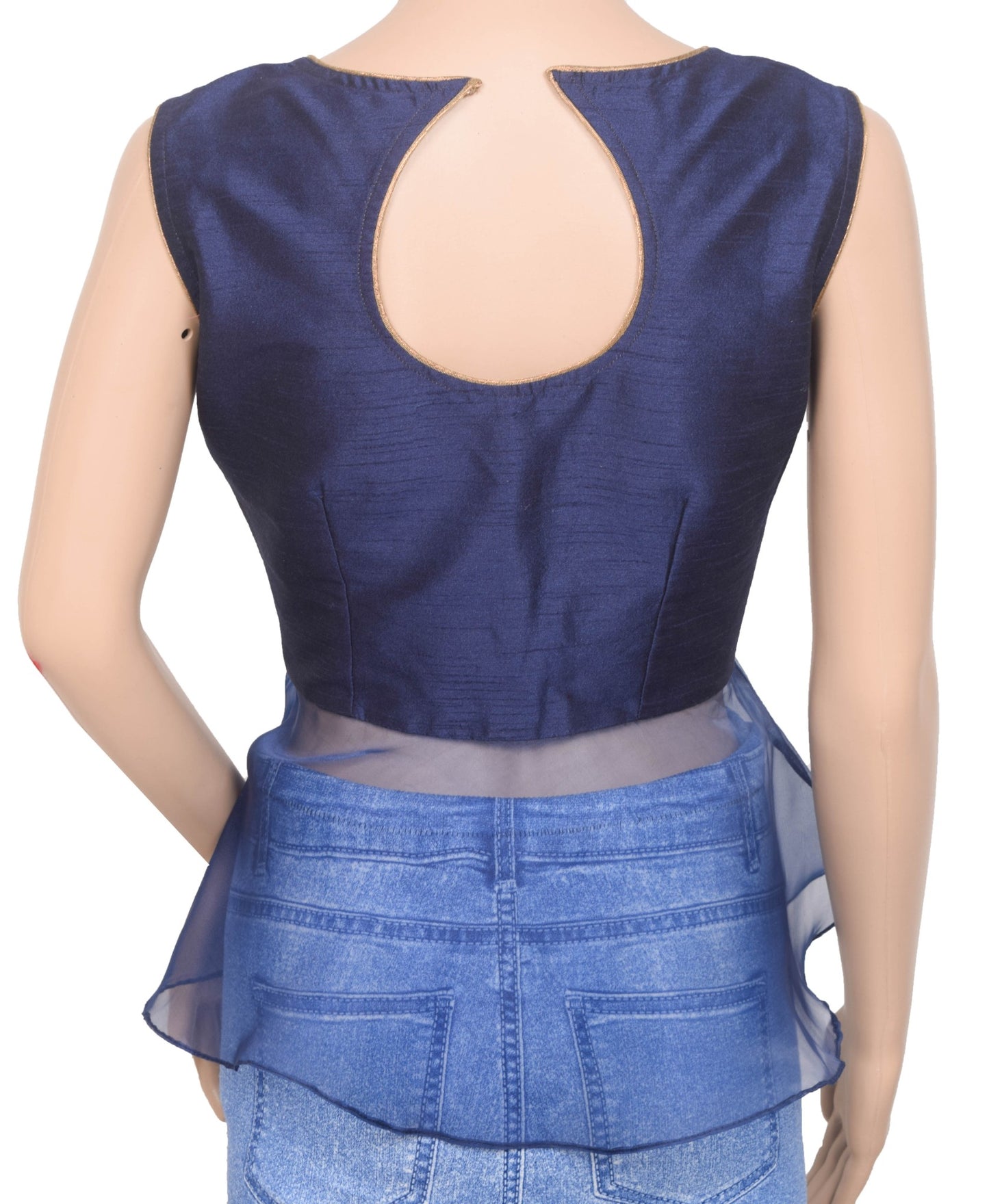 Sushila Vintage Dark Blue Stitched Readymade Sleeveless Peplum Top Women Size 34