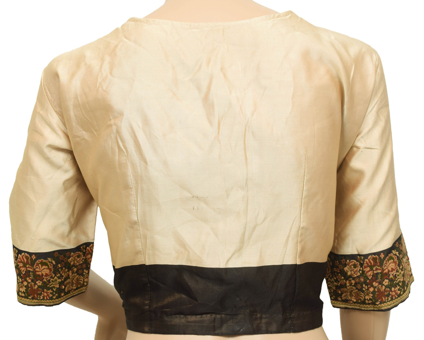 Sushila Vintage Readymade Brown Satin Silk Banarasi Sari Woven Blouse Size 40
