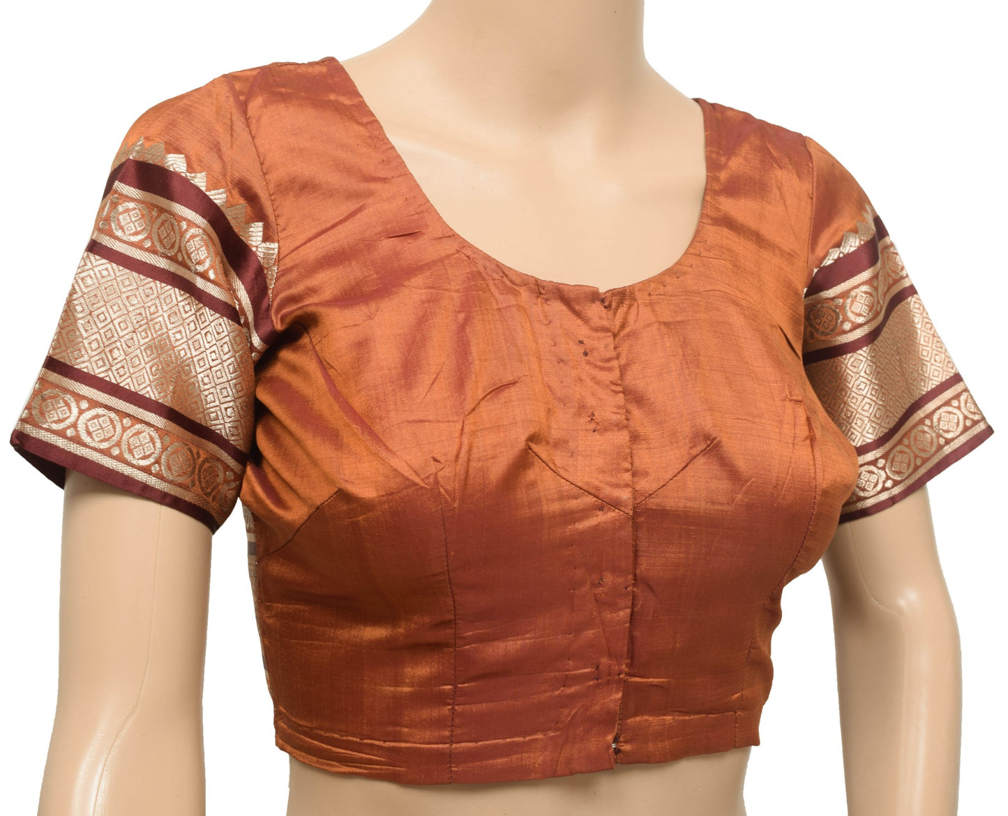 Size 32 Vintage Rust Readymade Stitched Sari Blouse Pure Silk Zari Brocade Choli